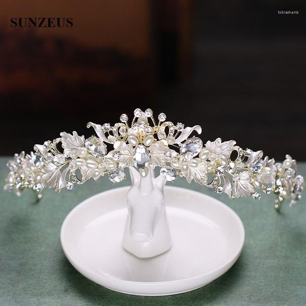 Kopfschmuck 2022 Stil Silber Braut Tiara Perlen Strass Hochzeit Krone Blätter Stirnband Ehe Zubehör SQ0242