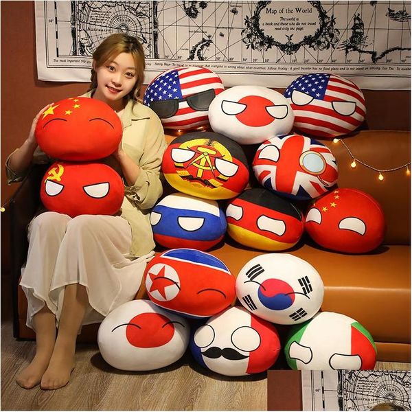 Peluş Bebekler 10/30/40cm Ülke Top Oyuncak Kolye Polandball Bebek Countryball USSR USA FRANSE RUSIA UK JAPONYA Japonya İtalya Dekor Drop Dhpxw