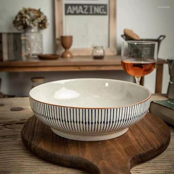 Ciotole Vista semplice ed elegante Hefeng Ceramica Modello creativo Dipinto a mano Linea blu Ciotola per zuppa Piatto Stoviglie per la casa Vajilla