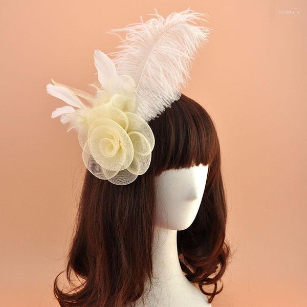 Copricapi garza floreale capelli piuma peli torcine da sposa da sposa bloccia abito corsage accessori corea giapponese nero bianco