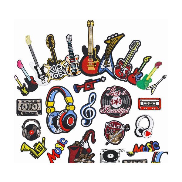 Ferramentas de noções de costura Ones de ferro para jeans Jeans Backpacks Music Music Series Borderyer Player Headphone Symbol Dhads Aplique Dhads