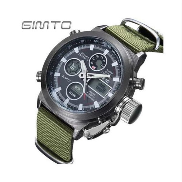 Gimto Militar Quartz Sport Watches for Men Analog Digital Nylon Watch Men Rel￳gio liderou os rel￳gios masculinos de pulso ￠ prova d'￡gua Mens313w