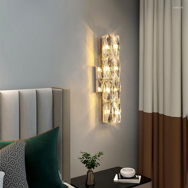 Lampade da parete Light Luxury Gold Chrome Lampada da comodino in cristallo LED Arte in acciaio inossidabile TV Sfondo Soggiorno Corridoio Bar Sconce