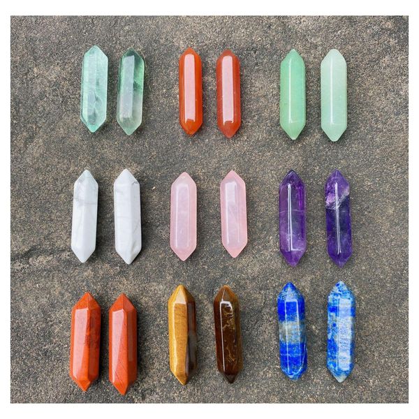 Artes e artesanato Chakra de cabeça dupla Cândideiras Reiki Natural Stone Crystal Stones Ornamentos