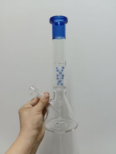 Blaue Glasbecher-Bong-DNA-Wasserpfeifen mit Turbin-Perkolatoren, Dab-Rig-Recycler-Bubbler-Rohre mit Schüssel