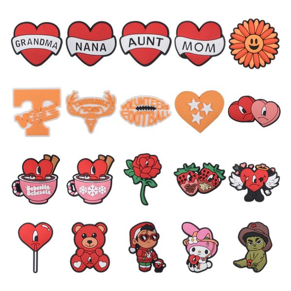 2023 bad bunny lover dar Sweet Romantic Valentine Day Charms PVC Croc Shoe and Wristband Fivelas Acessórios coração vermelho presente para amigo girassol