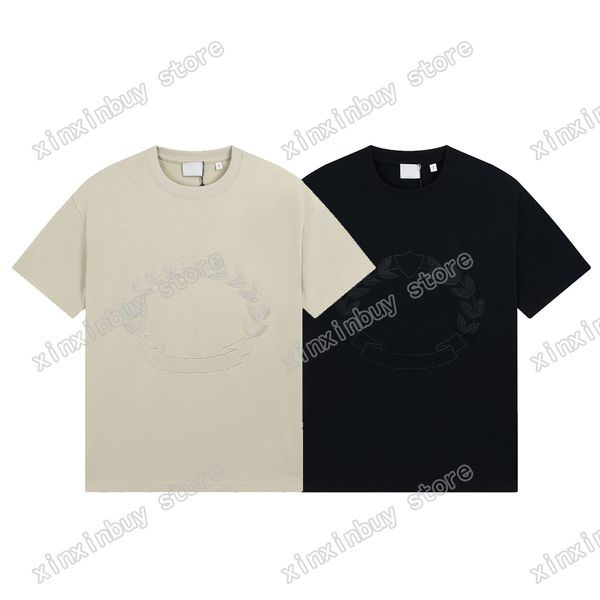 xinxinbuy Herren Designer T-Shirt Paris Leaf Stickerei Druck Kurzarm Baumwolle Damen Weiß Schwarz Aprikose XS-L