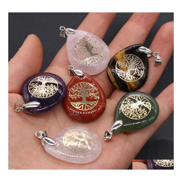 'Healing Tree Of Life Pendant - Natural Stone Charms with Waterdrop Design'