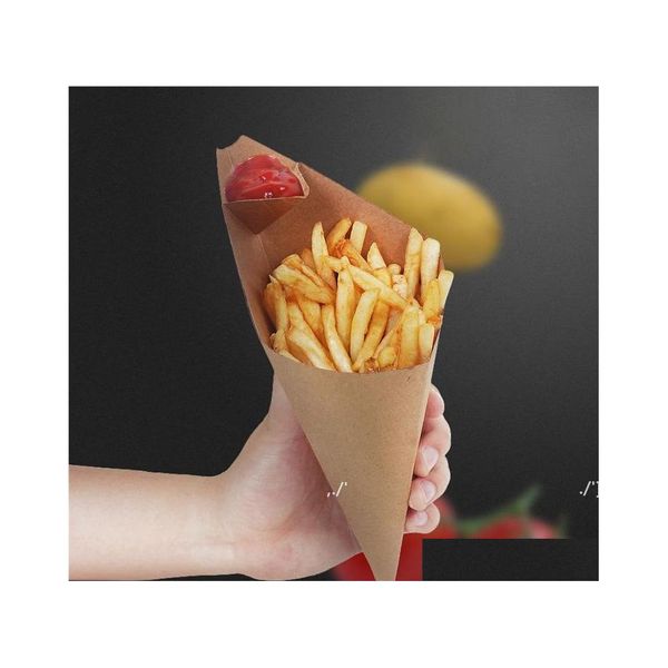 Contenitori da asporto usa e getta Kraft Paper Fritte Fritta Fritta Cone Olio Prova a prova di olio Tazza Tazza da Takeout Food Pacchetto PAF11729 DROP DE OTZHK