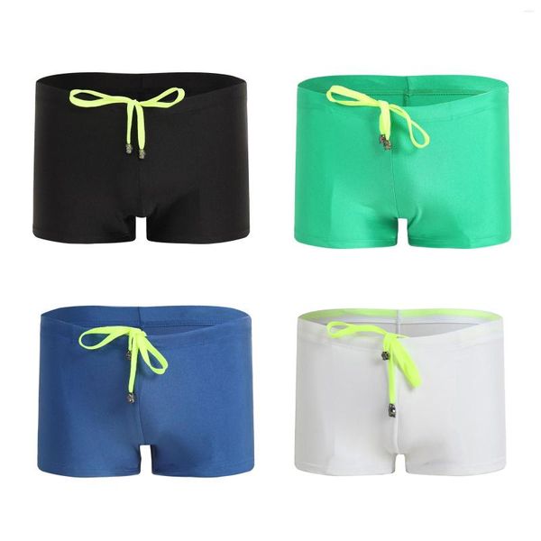 Calzoncillos # S-XL Hombres Cintura baja Cordón Ropa interior Color sólido Boxers Ropa de playa Bañadores Traje de baño