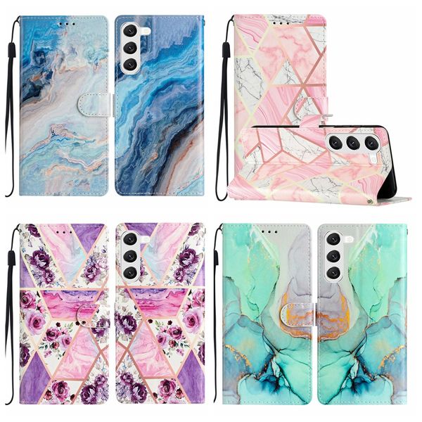 Moda de m￡rmore de m￡rmore casaca de carteira de couro para Samsung S23 Ultra S22 Plus S21 S20 Fe Nota 20 A04E A34 5G A54 A14 A23 A04 A04S FLORE BORTEFLY Flip Cover Id Card Bolsa