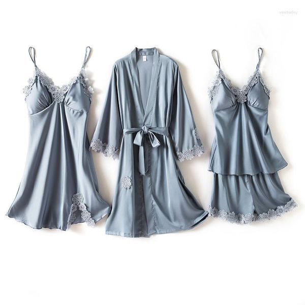 Женская одежда для сна Kisbini Summer Women Sexy Sexy Ridess Root Set 4pc Sling Nightgown Night-Robe Top Short