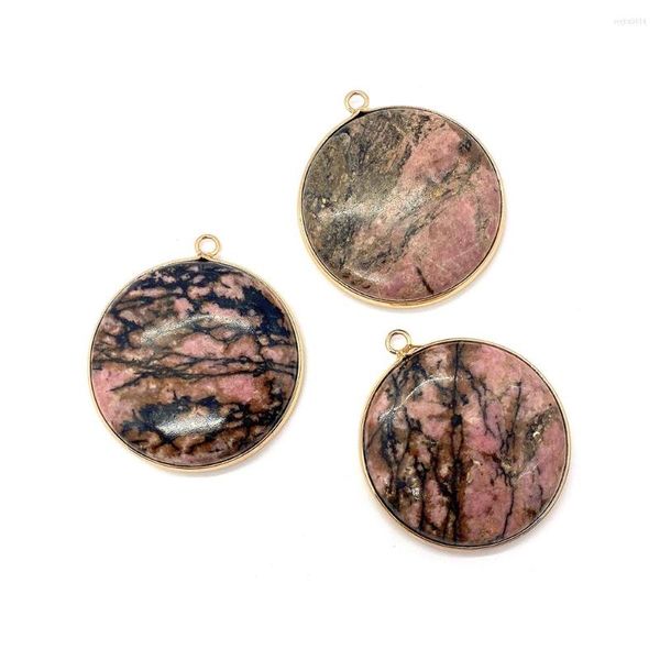 Takılar DIY Kolye Küpe Yapmak İçin Düz Yuvarlak Rhodonit Kolyeler Mücevher Aksesuarları Rhodochrosite Doğal Taş Disk Gem