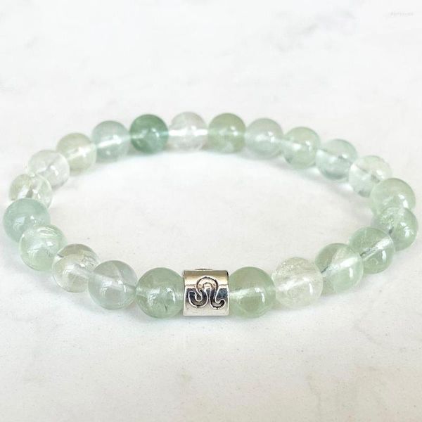 Pulseiras de link mg1665 design leo zodiac feminino pulseira de 8 mm um grau de fluorita verde energia pulso mala natural jóias de pedras preciosas artesanais