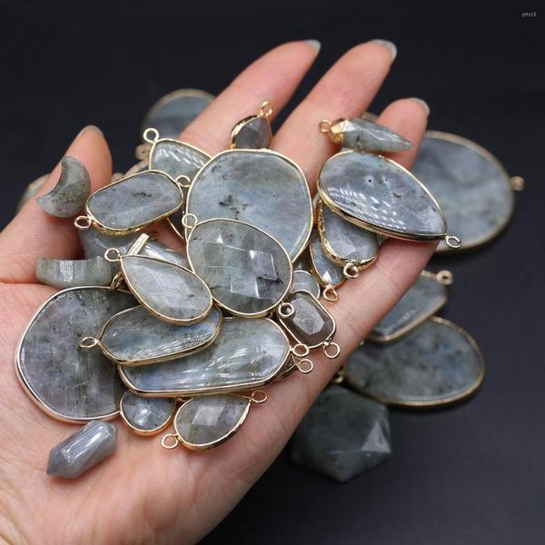 Colares pendentes naturais de labradoras de charme de charme Conector de quartzo de cristal para cura Brincos de jóias de pêndulo