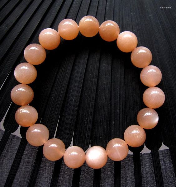 Strang 10 mm echte natürliche orange Mondstein grau weiß helle Perlen Damenarmband