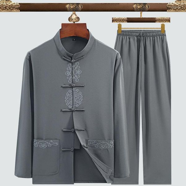 Abbigliamento etnico Collo alla coreana Casual Tang Ricamato Hanfu Kung Suit Uomo cinese Fu Tai Chi nazionale