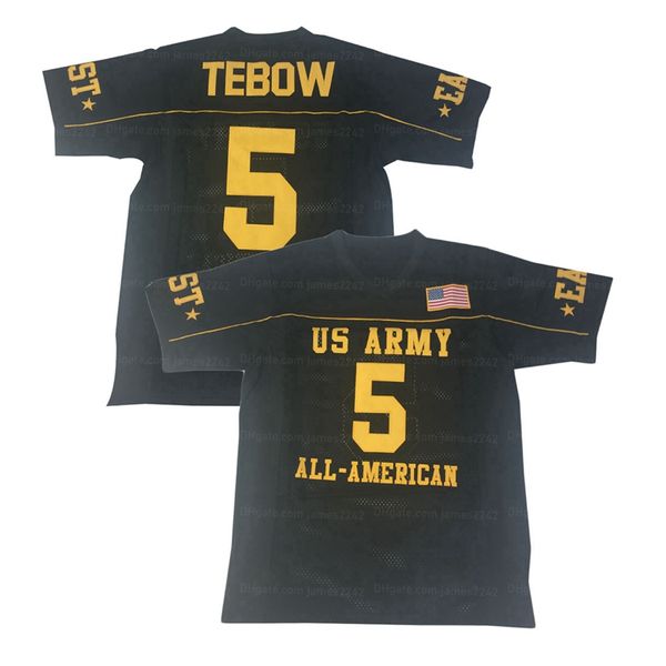 Custom Tim Tebow 5# All American High School Futebol Jersey Bordado Ed Black Qualquer Nome Número Tamanho S-4XL Jerseys