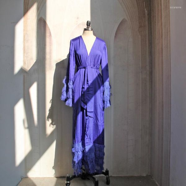Ethnische Kleidung Robe Femme Musulmane 2022 Muslimisches Kleid Strickjacke Einfarbig Arabisch Naher Osten Lotushülse Mode Blaue Abayas für Frauen