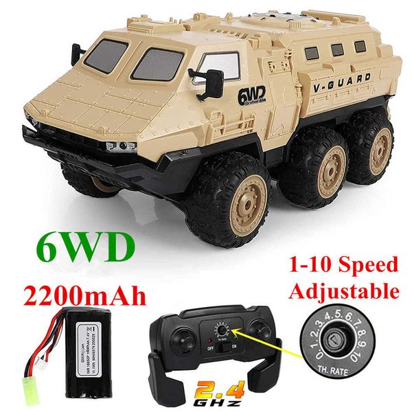 Carro blindado militar RC com controle remoto elétrico / RC escala 1/16 6WD com baterias de 2200mAh Caminhão do exército off-road todo-terreno T221214 240315