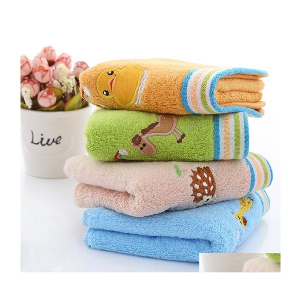 Toalha 4pcs/lote Kid Baby Cotton Pure Cartoons Soft Water Absorção de água sem escavação Lavagem para bebês suprimentos de banho Drop Dhmia