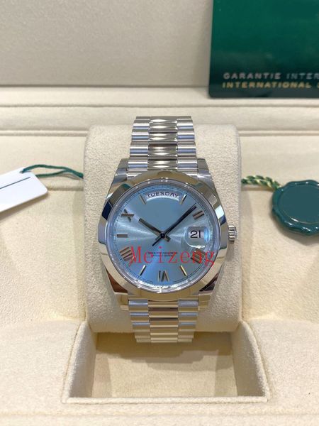 Relógio de pulso de luxo Platinum Ice Blue Day-Date Watch 40 mm 228206 Relógio masculino automático