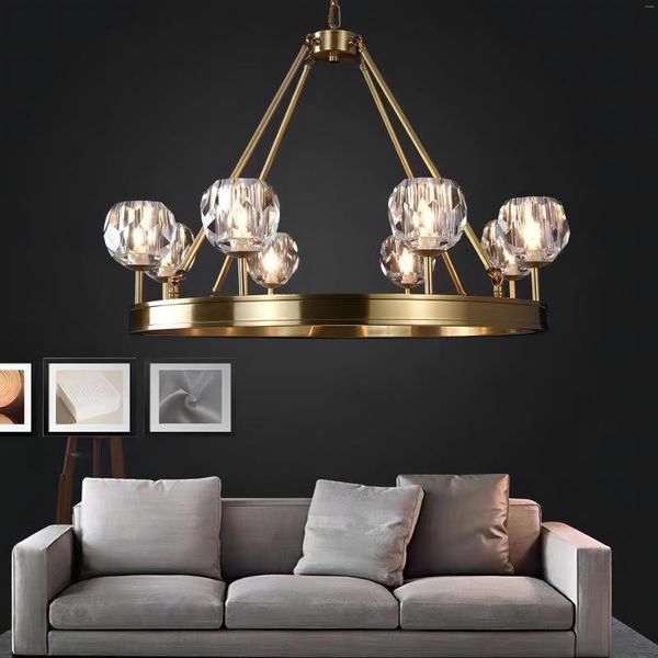 Lampadari Modern Round Copper G9 Led Lampadario K9 Crystal Shades Pendant Lighting Hanging Indoor