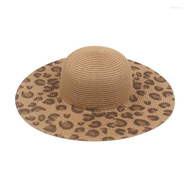 Cappelli a tesa larga 2022 Cappello di paglia Moda estiva da donna Big Beach Vacation Sun Personalità Protezione solare con stampa leopardata