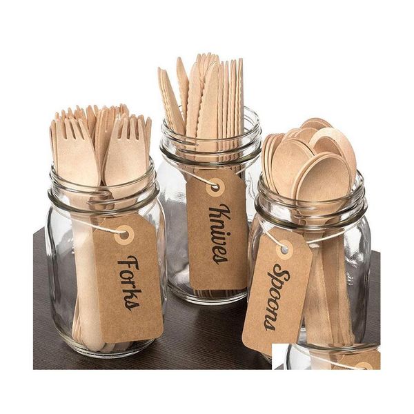 Loucas de jantar descartáveis ​​Ecofriendly 16 cm de madeira de madeira Forks Spoons Utensils de sobremesas Party Birthday Home Tableware Drop Datch Gard Dhumo