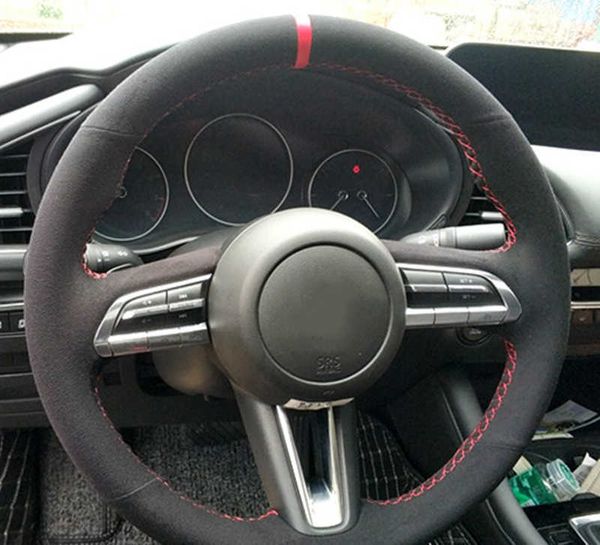 Индивидуальная крышка рулевого колеса на автомобильном рулевом колесе рука с шитья Замшевая кожаная кожа для Mazda CX-30 CX30 2019-2020 Mazda 3 Axela 2019-2020