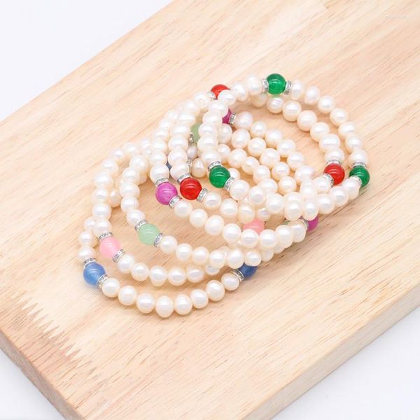 Bracelets de charme Moda vintage Real Natural Pearl Bracelet Woman Luxury Stone Korea Jewelry Anniversary Presente para meninas PB007