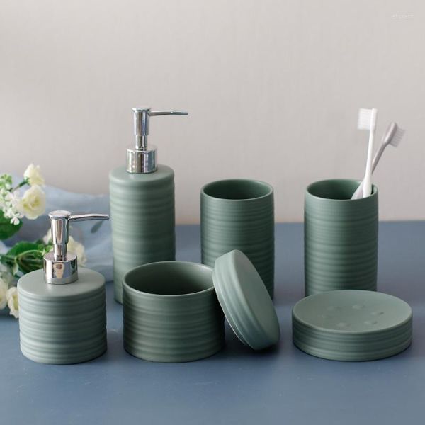 Set di accessori da bagno Accessori da bagno in ceramica verde opaco Bottiglia di lozione/Portagioie/Bicchiere/Portasapone Organizzatore per la casa El