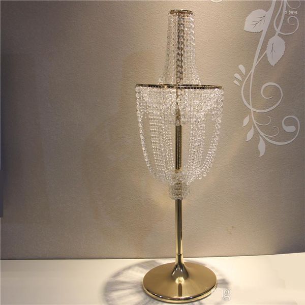 Decoração de festa luxo alto cristal no casamento bolo bolo stand flor lustre pilar