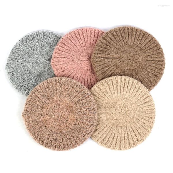 Berets Frauen Schöne Candy Farbe Elegante Warme Solide Winter Herbst Hüte Mode Gestrickte Kappen Weihnachten Geschenk Für Dame Mädchen