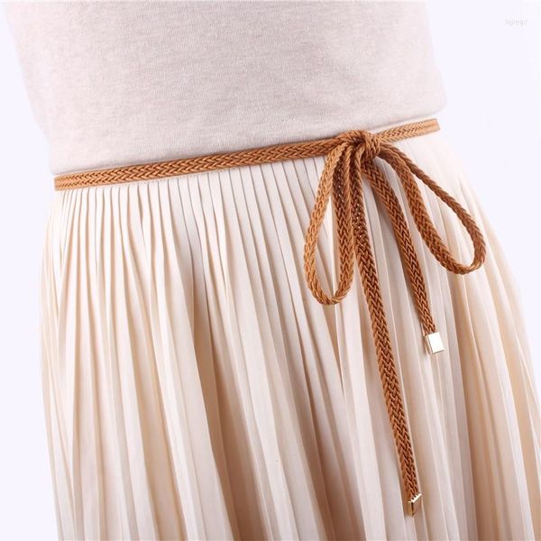 Belts meninas vintage marrom magro para mulheres vestido maconha tecido trançado cinto cintura corda com corda de luxo de luxo