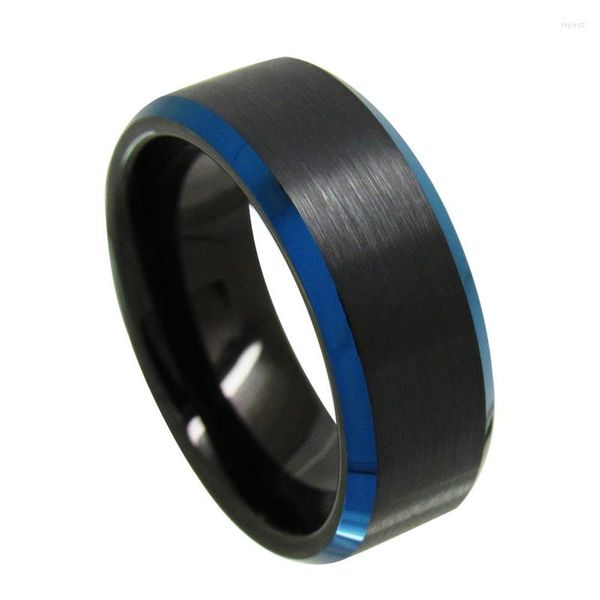 Anéis de casamento Moda Men tungstênio Carboneto preto e azul no engajamento para mulheres Casal Banda abobadada jóias brilhantes polidas
