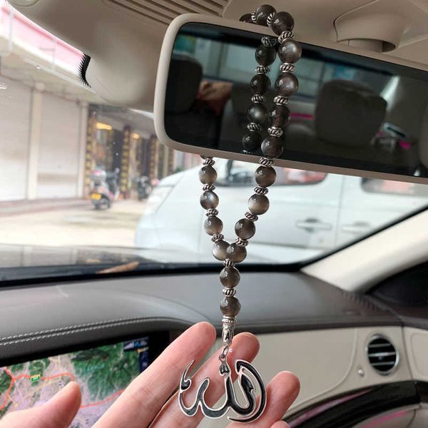 Decorações interiores Allah espelho retrovisor do carro islam pingente de carro pendurado contas pretas T221215