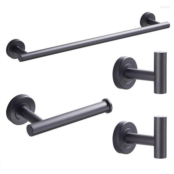 Set di accessori da bagno WZLY Set di accessori da bagno Hardware nero Mensola per accappatoio Portasciugamani Ganci singoli Portarotolo di carta velina Cucina