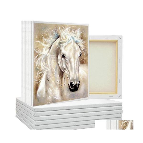 Quadros 6pcs White Blank Art Boards Mini Strelited Artist Canvas Board Acr￭lico Pinto a ￳leo Pintura de algod￣o Pintura emoldurada Drop Delivery Dhag9