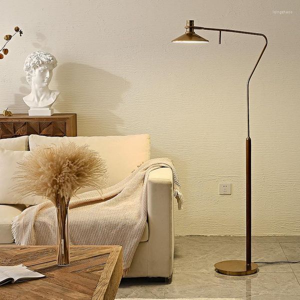 Stehlampen, amerikanische rustikale Vintage-Wohnzimmer-LED-Schlafzimmer-Nachttischlampe, Massivholz-Stehleuchte, dekorative Innenleuchten