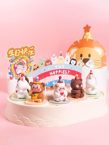 Decoração de festas Cute Animal World Zodiac Birthday Cake Topper Table Table Tabel