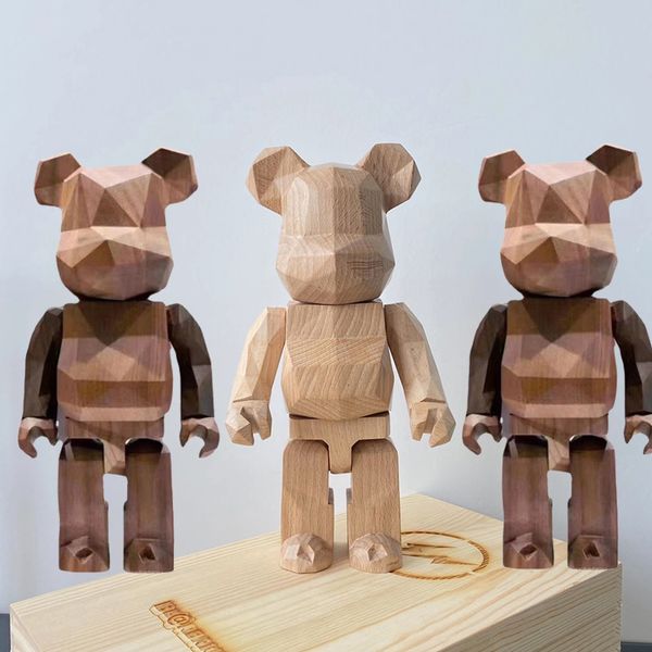 Neue 400% Bären -Action -Spielzeugfiguren Bearbricks 28 cm nordamerikanische Buchen und Walnussmaserholz Rhombus Blitz klassisches Holzpuppe Fujiwara Hiroshi