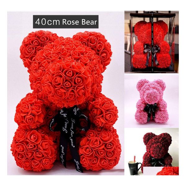 Ghirlande di fiori decorativi 40 cm Pe plastica artificiale rosa orso fiore di schiuma Teddy regalo di San Valentino festa di compleanno Deco Homefavor Dh6Ac