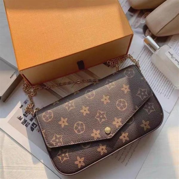 3 PCs Conjunto de acessórios de bolsa favoritos Mulheres Crossbody Purse Messenger Bolsa Bolsas Flores Designer ombro de Lady Lady com Box288r