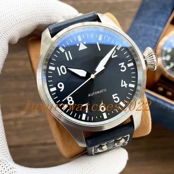 Multicolori Orologi Numeri arabi Big Pilot 40mm Ref.327001 Lunetta liscia Cinturino in vera pelle Midnight Automatico Meccanico Vetro zaffiro Orologio da polso da uomo