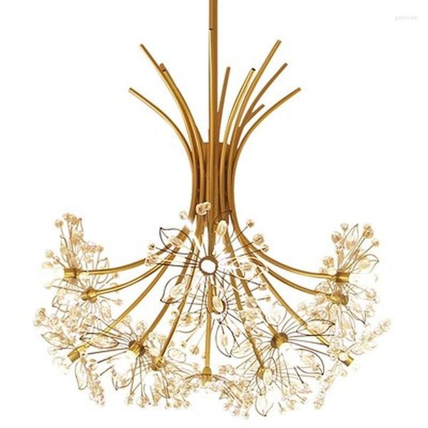 Lampade a sospensione Modern Art Déco LED Crystal Hardware Lampadario Dente di leone Lampada decorativa a sospensione dorata Illuminazione per la casa