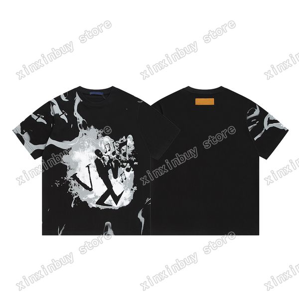 xinxinbuy T-shirt da uomo firmata Paris Music modello da donna in cotone manica corta bianco nero albicocca XS-2XL