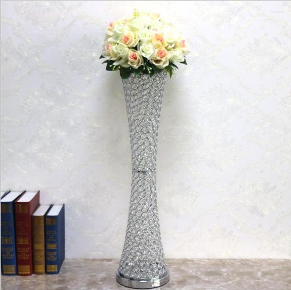 Decoração de festa 75 cm de altura Cristal de cristal peça de flor metal vaso de flor Stand Gold Silver Table