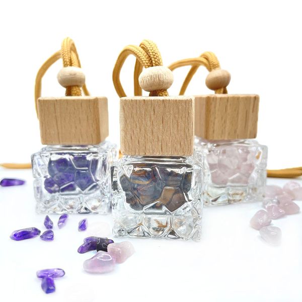 Garrafa de perfume de reflex￣o do carro Fragr￢ncia de aromaterapia de cristal natural Fragr￢ncia essencial difusor de ￳leo pendurado pendente de ornamentos autom￡ticos Acess￳rios para decora￧￣o
