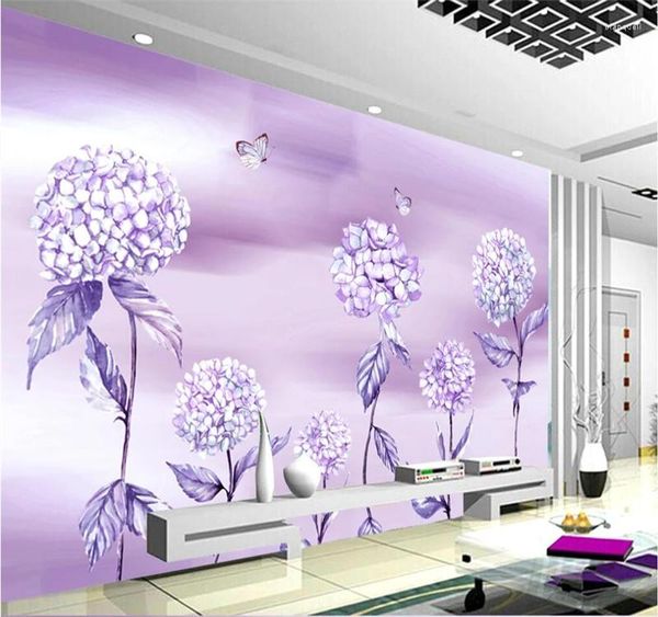 Papéis de parede Xue SU grande decoração doméstica personalizada papel de parede mural lindo púrpura de moda de flor de flor de fundo de fundo de parede